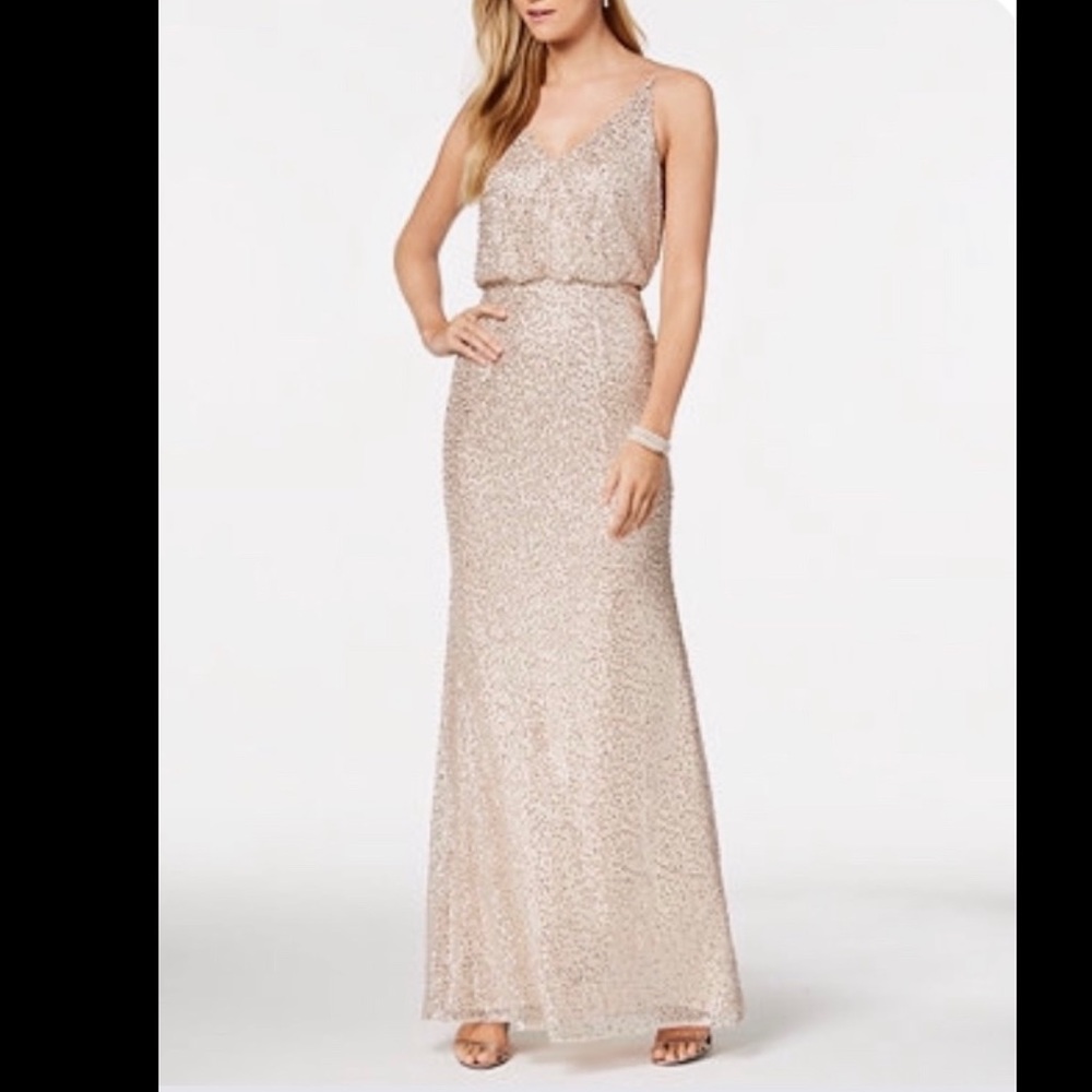 BHLDN Adrianna Papell gold sequined gown